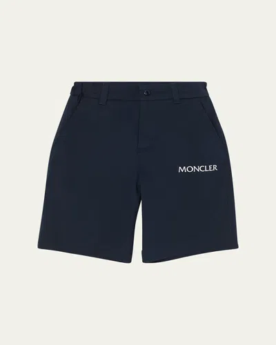 Moncler Kids' Boy's Contrast Logo-print Shorts In Blue