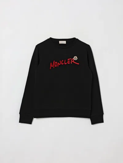 Moncler Kids'  Boy's Cotton Crewneck Sweatshirt With Contrast Logo In Black
