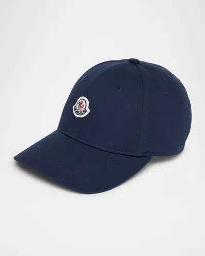 Moncler Kids' Boy's Cotton Gabardine Logo Baseball Cap In Navy