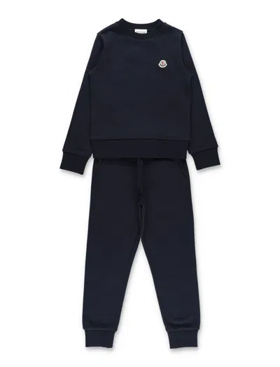 Moncler Boy's Cotton Sweatshirt And Jogger Set In Blu