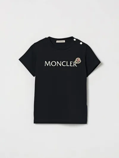 Moncler Babies'  Boy's Cotton T-shirt With Contrast Logo And Shoulder Buttons In Black