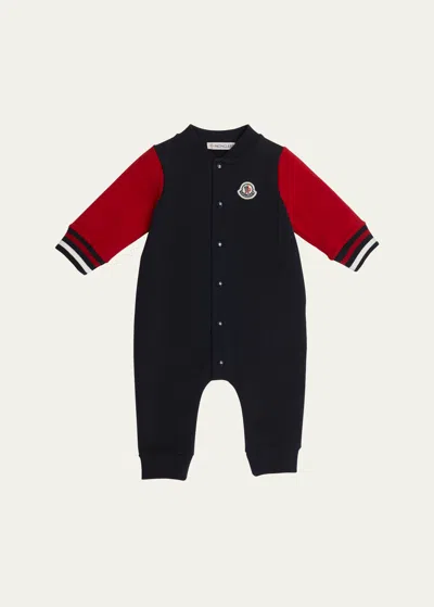 Moncler Kids' Boy's Embroidered Bell Coverall In Navy