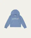 Moncler Boy's Embroidered Logo Patch Hoodie In Blue