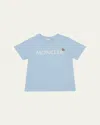 Moncler Light Blue T-shirt With Logo Lettering And Patch On The Front In Cotton Boy In Blue