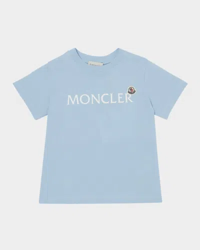 Moncler Kids' Boy's Embroidered Logo-print T-shirt In Light Blue
