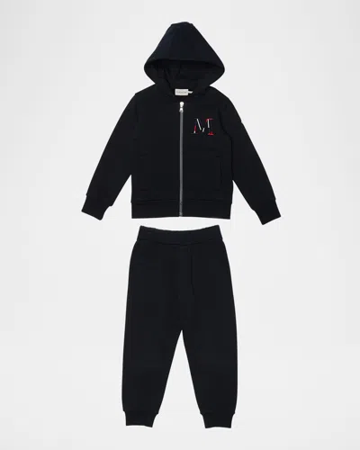 Moncler Kids' Boy's Embroidered M Hoodie & Joggers In Black