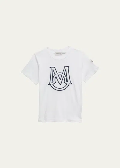 Moncler Kids' Boy's Embroidered Monogram T-shirt In White