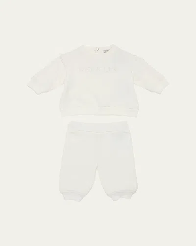 Moncler Kids' Boy's Embroidered Sweatshirt & Pants Set In White