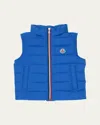 Moncler Boy's Ertavete Tricolor-trim Down Vest In Blue