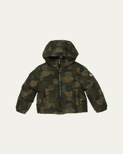 Moncler Kids' Boy's Escer Camo Logo-print Puffer Jacket In Green