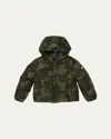 Moncler Boy's Escer Camo Logo-print Puffer Jacket In Green