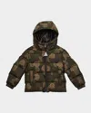 Moncler Boy's Escer Camo Logo-print Puffer Jacket In Green