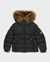 Moncler Boy's Faux Fur Hooded Puffer Jacket In Black