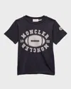 Moncler Boy's Football-inspired Logo-print T-shirt In Blue