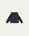 Moncler Boy's Granduc Tricolor Trim Jacket In Blue Navy