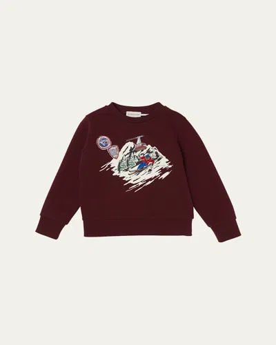 Moncler Boy's Graphic Skii Sweatshirt In Goth Red