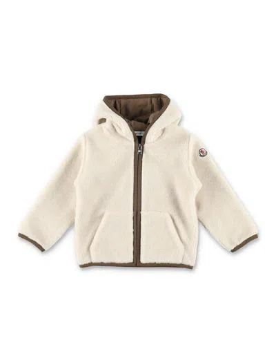 Moncler Kids Kids Teddy Fleece Zip Hoodie T-shirt Lining With Hood And Kangaroo Pockets In Neutral