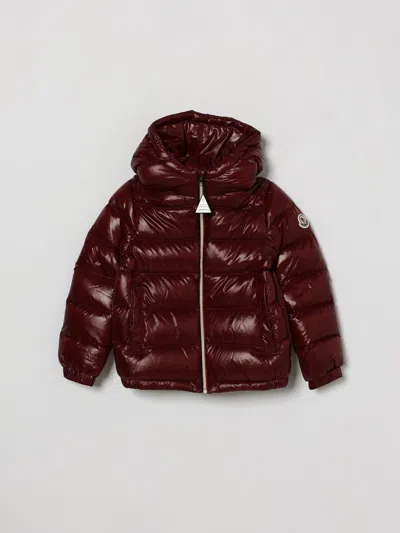 Moncler Kids'  Boy's Hooded Quilted Recycled Nylon Down Jacket In Burgundy