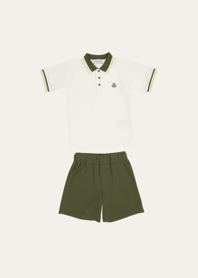 Moncler Kids' Boy's Knitwear Polo And Shorts Set In 845 - Pastel Gree