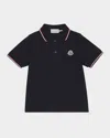 Moncler Boy's Tricolor-trim Short-sleeve Polo Shirt In Black