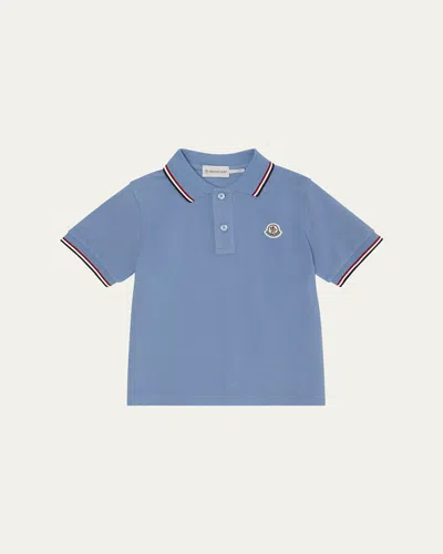 Moncler Kids' Boy's Logo Appliqué Short-sleeve Polo Shirt In Blue