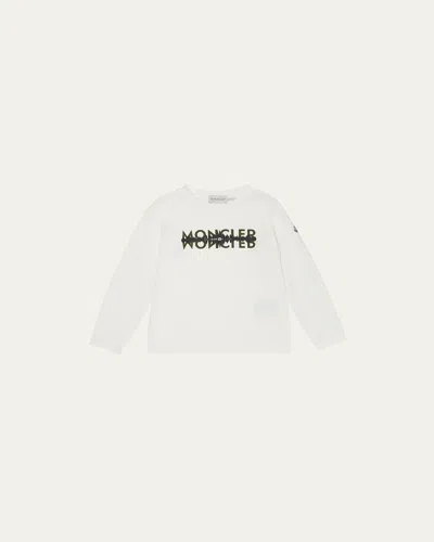Moncler Kids' Boy's Logo Graphic-print Long-sleeve T-shirt In White