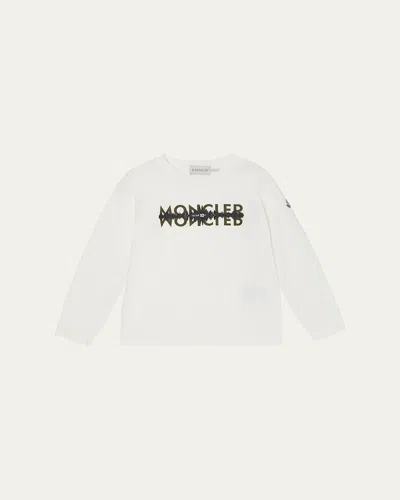 Moncler Kids' Boy's Logo Graphic-print Long-sleeve T-shirt In White