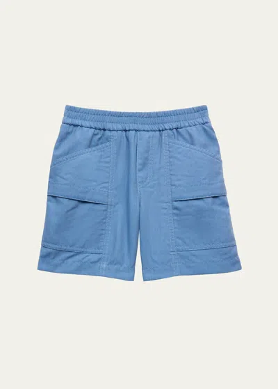 Moncler Kids' Boy's Logo-patch Bermuda Shorts In Blue