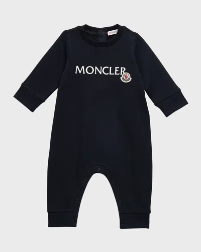 Moncler Babies' Boy's Logo Patch Coverall Romper In Blue