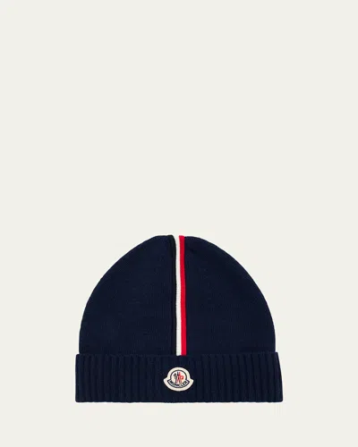 Moncler Kids' Boy's Logo Patch Knit Beanie In Black