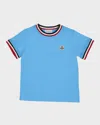 MONCLER BOY'S LOGO PATCH STRIPED TRIM T-SHIRT