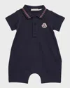 Moncler Boy's Logo Polo Playsuit In Very Navy