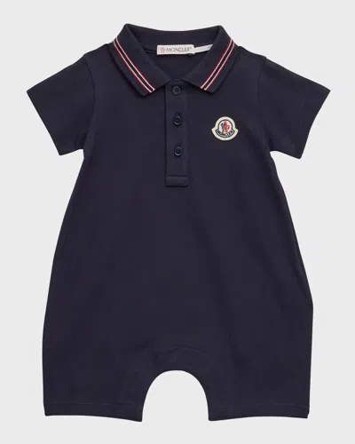 Moncler Kids' Boy's Logo Polo Playsuit In Very Navy