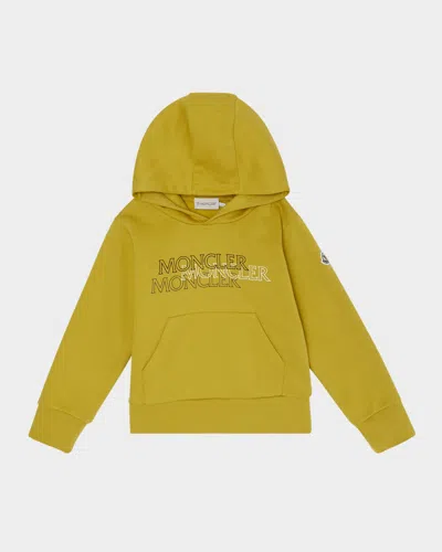 Moncler Kids' Boy's Logo-print Cotton Hoodie In Yellow