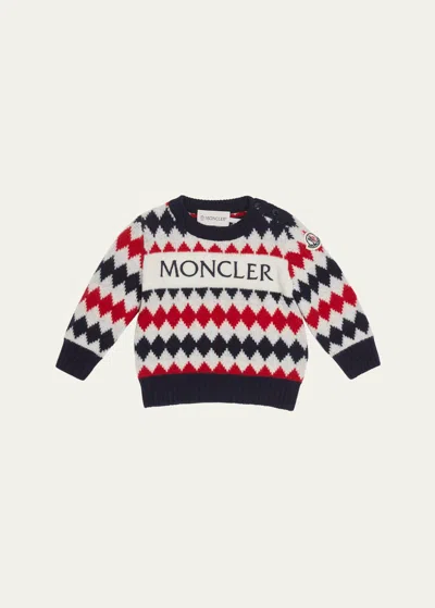 Moncler Kids' Brand-embroidery Crewneck Wool Knitted Jumper 12 Months - 3 Years In Medium Blue