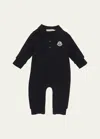 Moncler Tricolor Cotton Piquet Baby Grow Blue In Navy