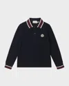 Moncler Boys' Cotton Tipped Long Sleeve Polo Shirt - Big Kid In Navy