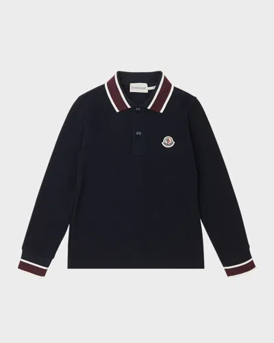 Moncler Boys' Cotton Tipped Long Sleeve Polo Shirt - Big Kid In Navy