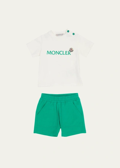 Moncler Kids' Boy's Logo-print T-shirt And Short Set In Aqua