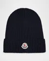 Moncler Boy's Logo Ribbed Wool Beanie In Black