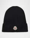 Moncler Kids' Boy's Logo Ribbed Wool Beanie In Black