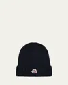 Moncler Boy's Logo Ribbed Wool Beanie In Black