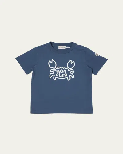 Moncler Kids' Boy's Logo Short-sleeved Cotton T-shirt In Blue