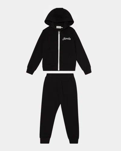Moncler Boy's Logo Sweatshirt And Joggers Set In 999 Black
