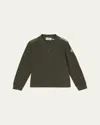Moncler Boy's Logo Tape Long-sleeve Polo Shirt In Black
