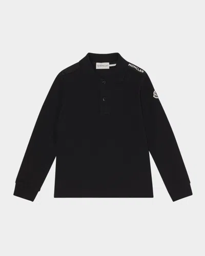 MONCLER BOY'S LOGO TAPE LONG-SLEEVE POLO SHIRT
