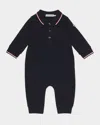 Moncler Barboteuse En Piqué De Coton À Bords Tricolores In Black