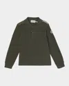 Moncler Boy's Logo Tape Long-sleeve Polo Shirt In Green
