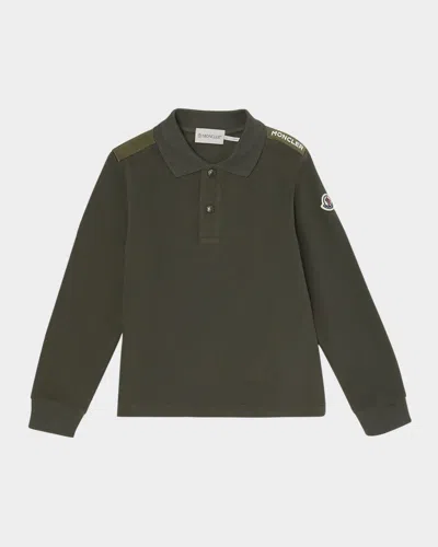 MONCLER BOY'S LONG TAPE LONG-SLEEVE POLO SHIRT
