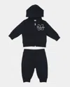 Moncler Kids' Boy's M Logo Embroidered Zip-front Hoodie & Joggers In Black